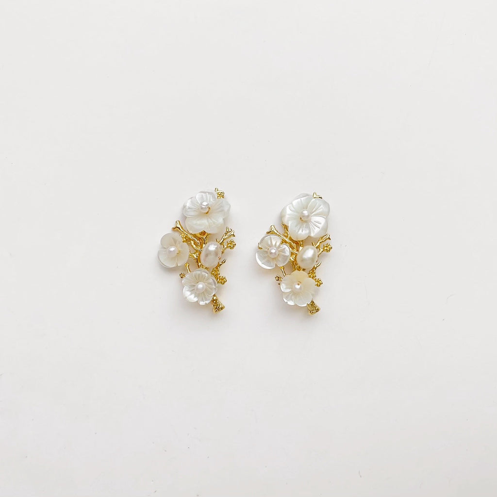 Delicate Pearl Flower Studs