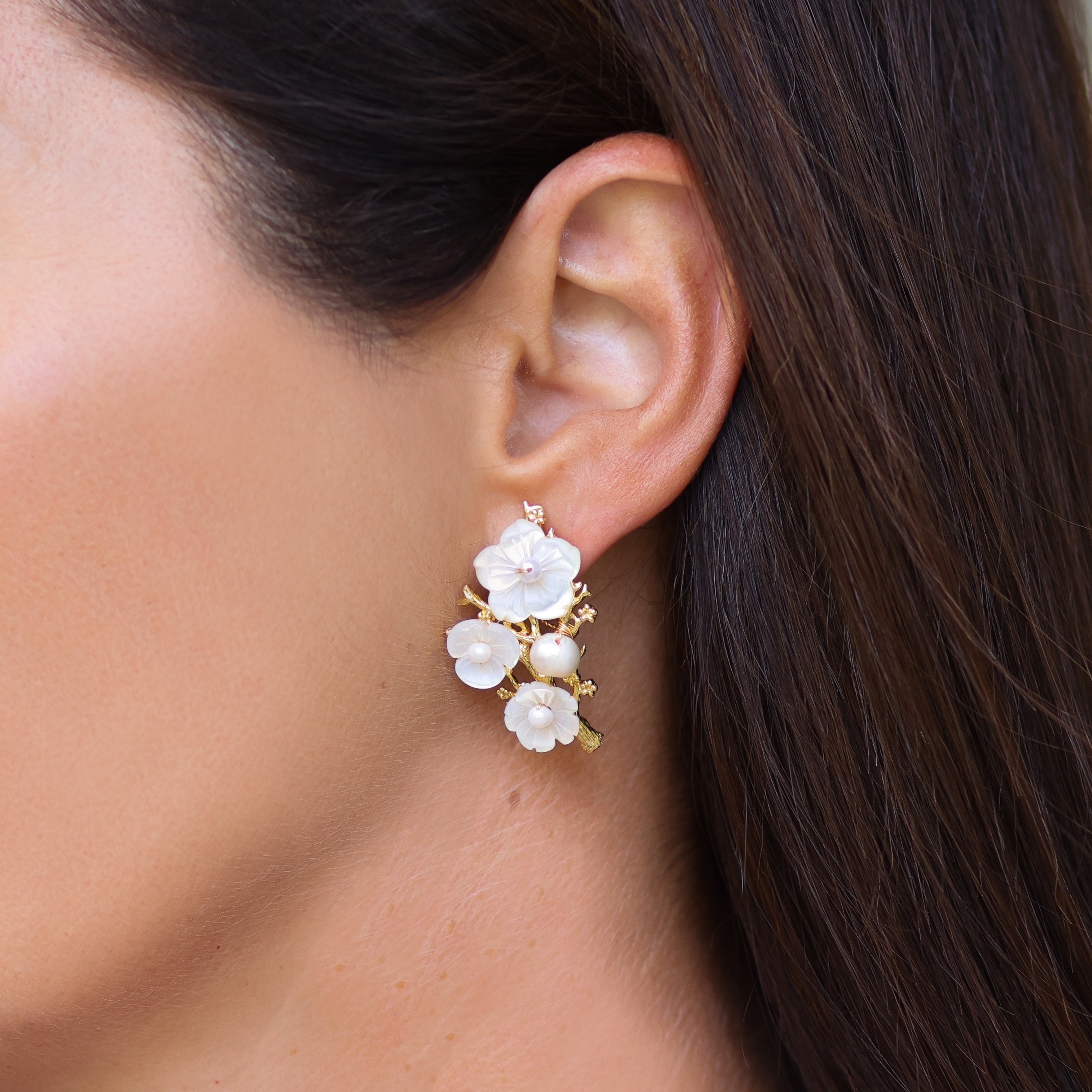 Delicate Pearl Flower Studs