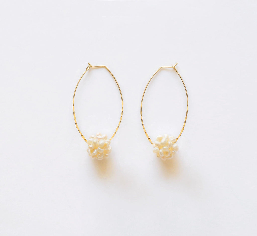 Pearl Flower Ball Hoops