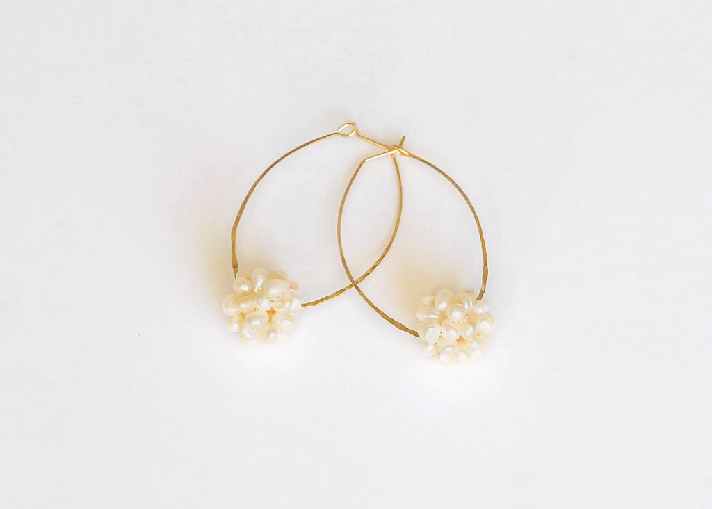 Pearl Flower Ball Hoops